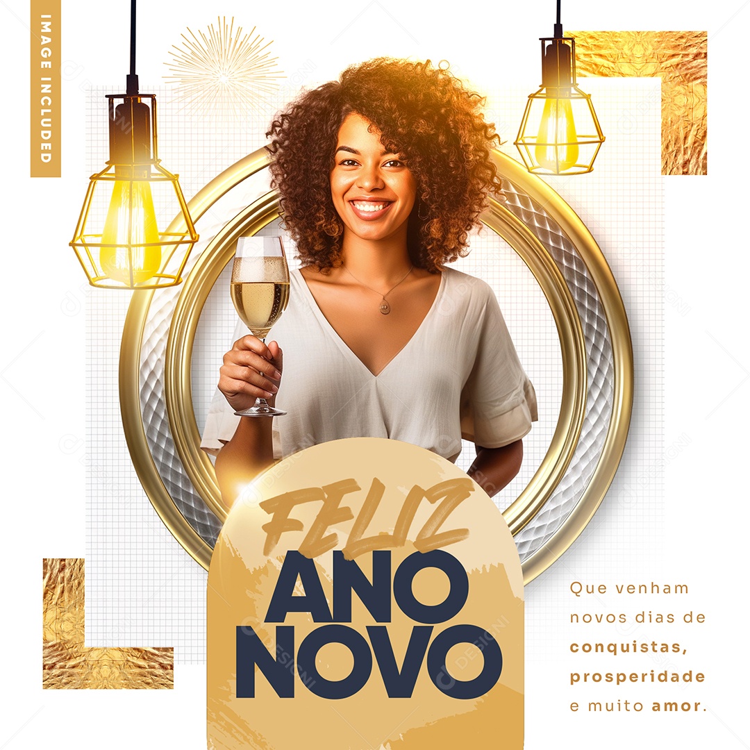 Feliz Ano Novo Conquistas Prosperidade e Muito Amor Social Media PSD Editável