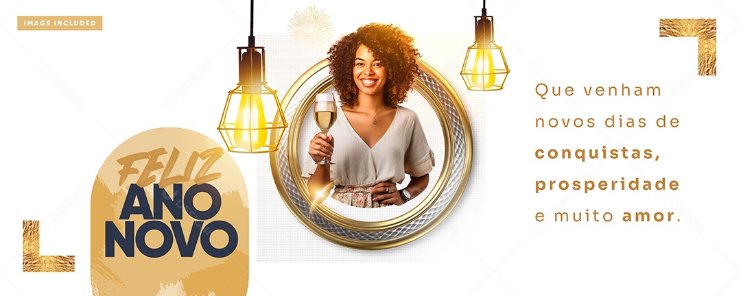 Banner Feliz Ano Novo Conquistas Prosperidade Social Media PSD Editável