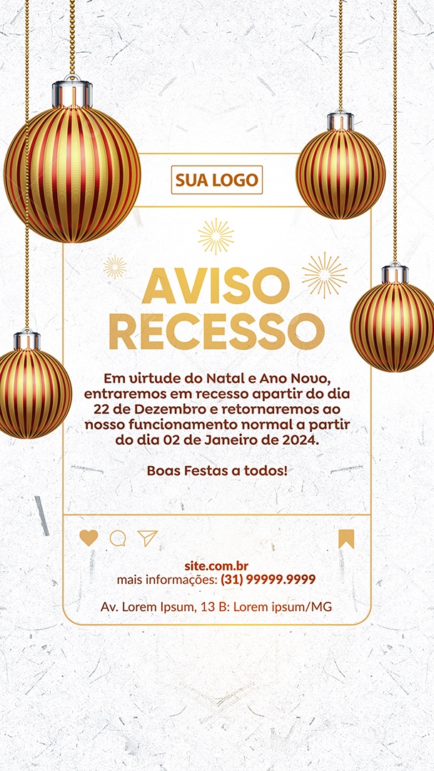 Social Media Story Aviso Recesso Virtude De Natal e Ano Novo PSD Editável