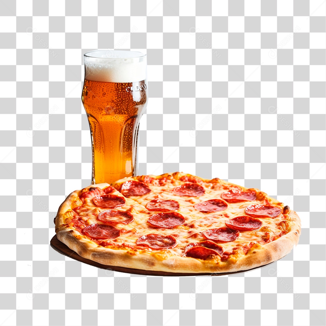Pizza com Copo de Bebida PNG Transparente