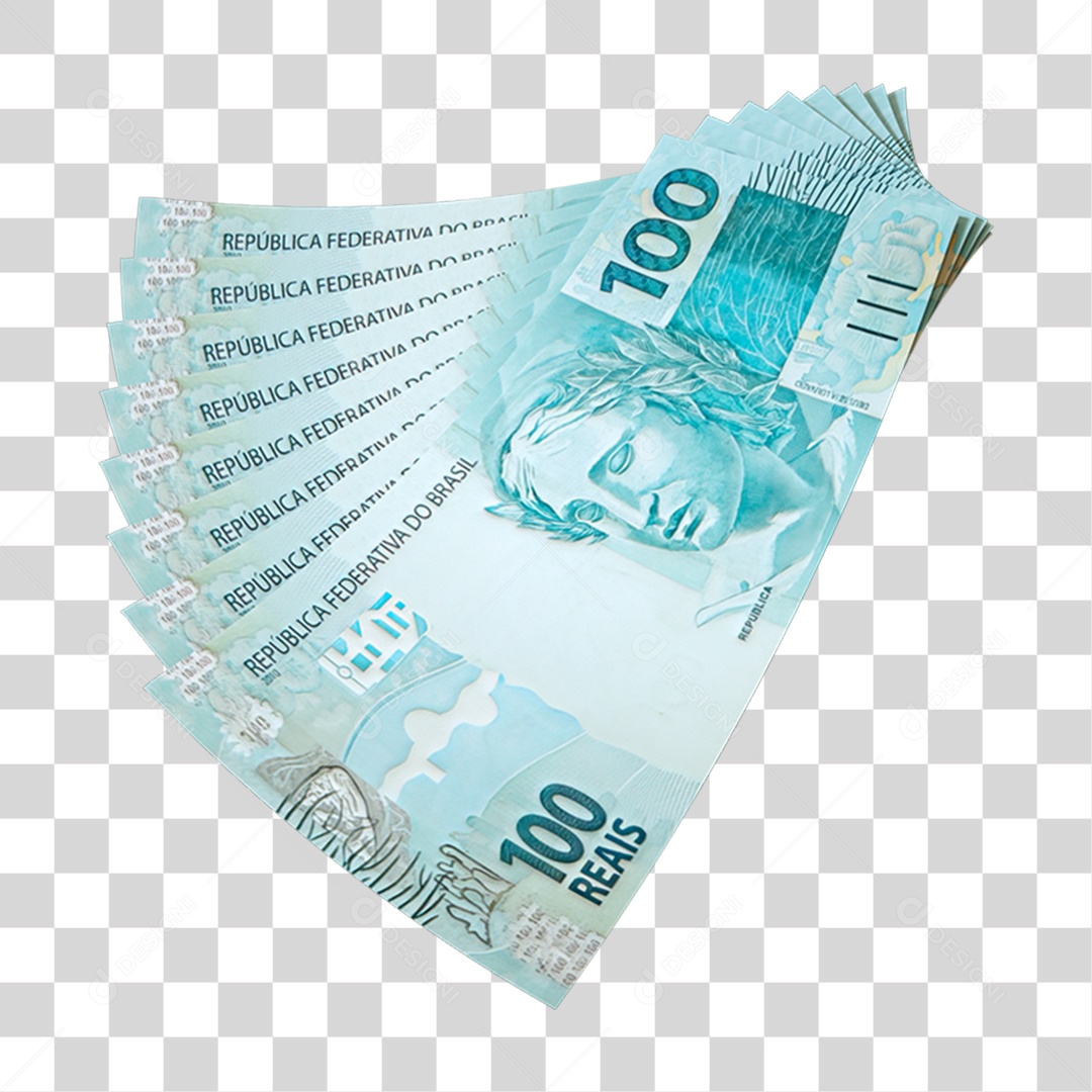 100 Reais Leque de Cédulas PNG Transparente