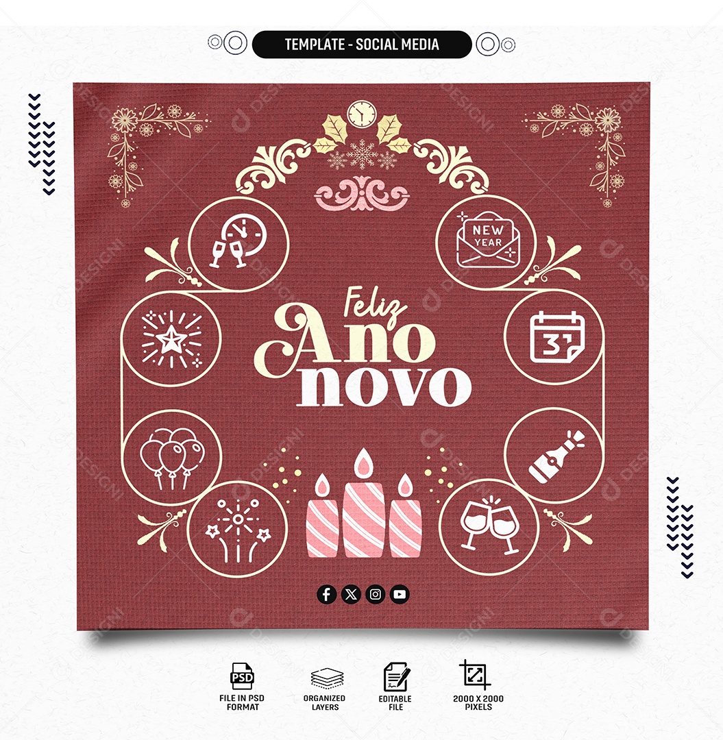 Feed Feliz Ano Novo Social Media PSD Editável