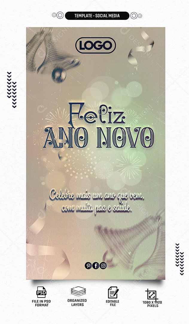 Story Feliz Ano Novo Muita Saúde e Paz Social Media PSD Editável