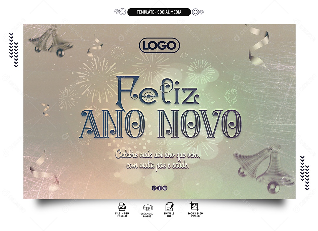 Banner Celebre Mais Um Ano Feliz Ano Novo Social Media PSD Editável