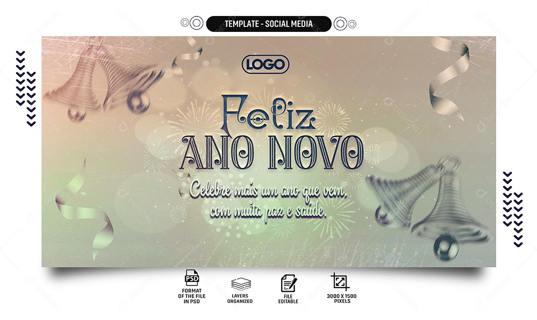 Social Media Banner Muita Saúde e Paz Feliz Ano Novo PSD Editável
