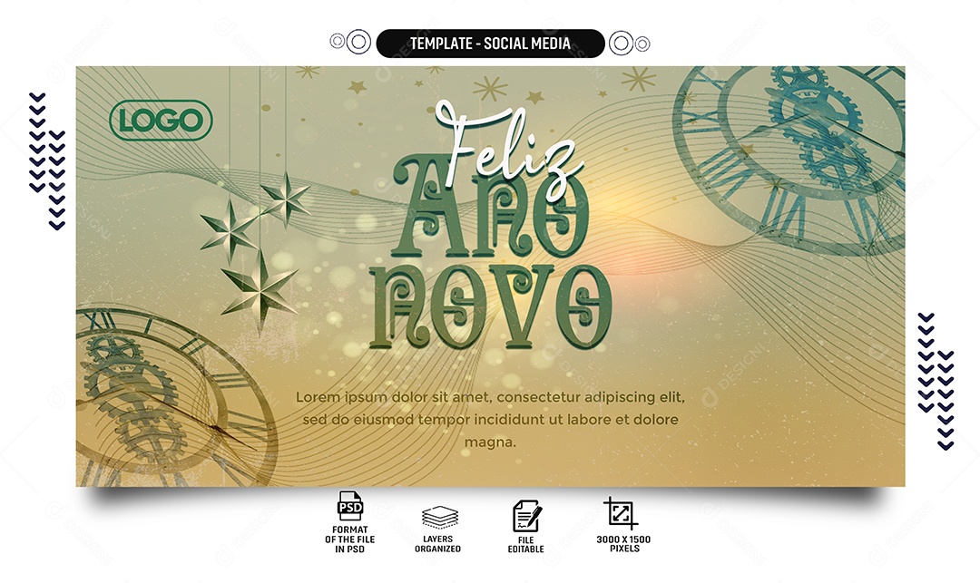 Banner Feliz Ano Novo Social Media PSD Editável