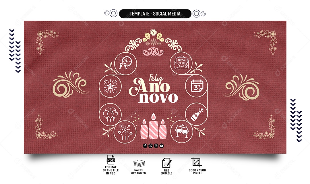 Social Media Banner Feliz Ano Novo PSD Editável