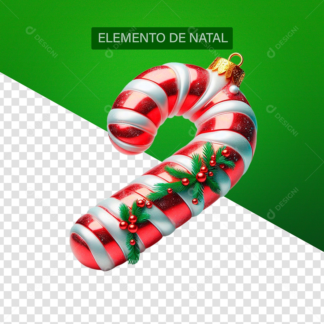 Elemento 3D Enfeite de Natal Bastão Doce Vermelho e Branco para Composição PSD