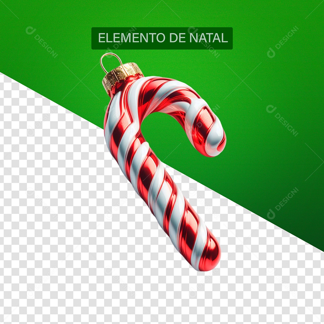 Enfeite de Natal Bastão Doce Elemento 3D Vermelho e Branco para Composição PSD