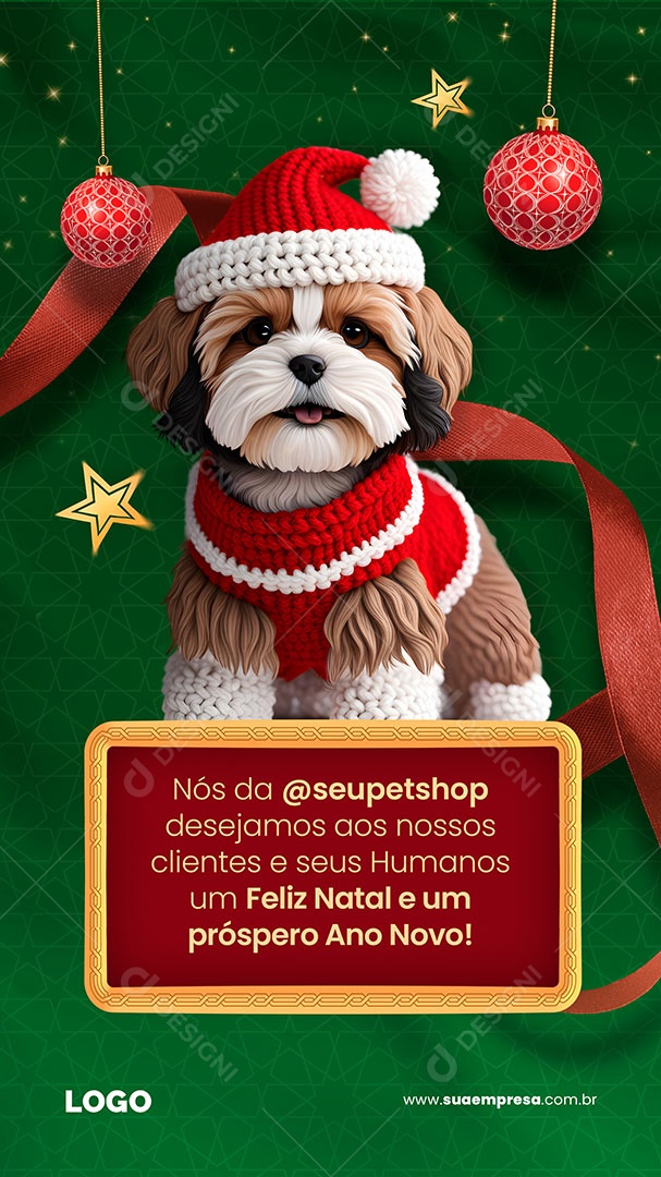 Story Desejamos aos Nossos Clientes e seus Humanos um Feliz Natal e um Próspero Ano Novo Social Media PSD Editável