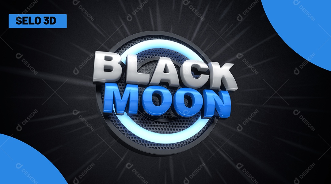 Black Moon Selo 3D Preto e Azul para Composição PSD