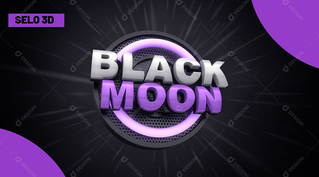 Black Moon Selo 3D Preto e Roxo para Composição PSD