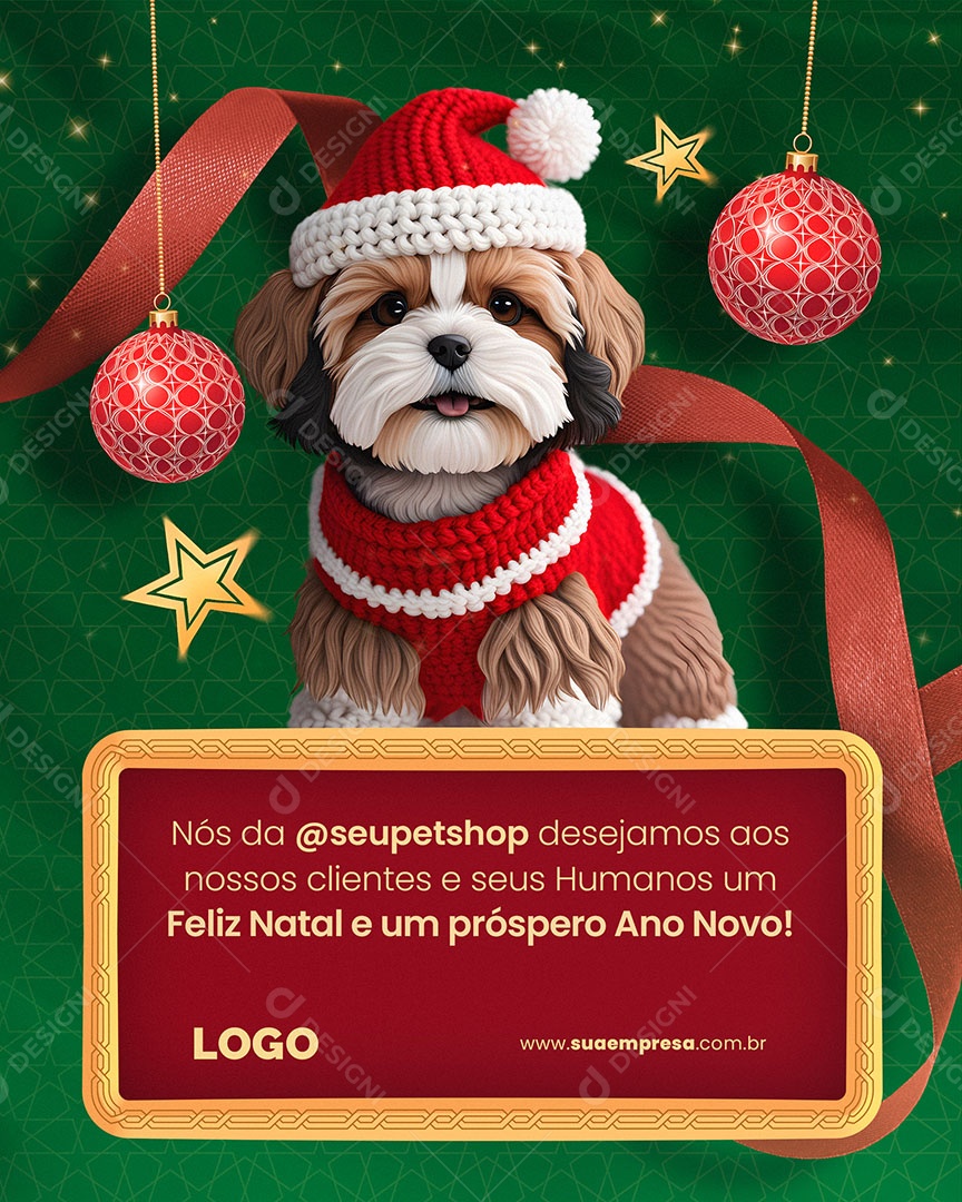 Desejamos aos Nossos Clientes e seus Humanos um Feliz Natal e um Próspero Ano Novo Social Media PSD Editável