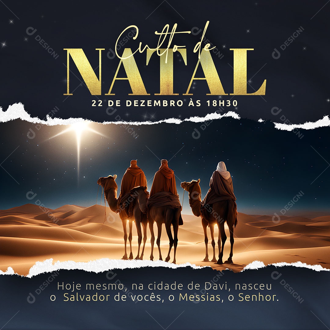 Feed Culto de Natal 22 de Dezembro Hoje Mesmo na Cidade de Davi Nasceu o Salvador Social Media PSD Editável