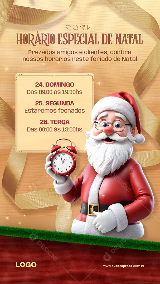 Story Horário Especial de Natal Prezados  Amigos e Clientes Confira nosso Horários neste Feriado Social Media PSD Editável