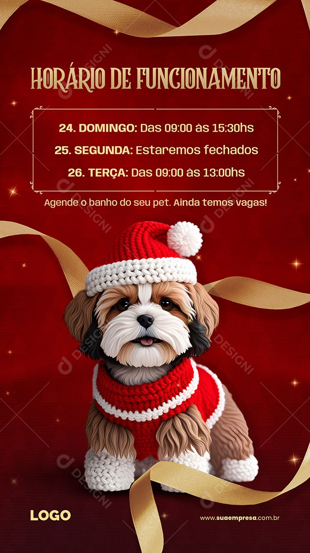 Story Horário De Funcionamento Agende o Banho do seu Pet Ainda Temos Vaga Social Media PSD Editável