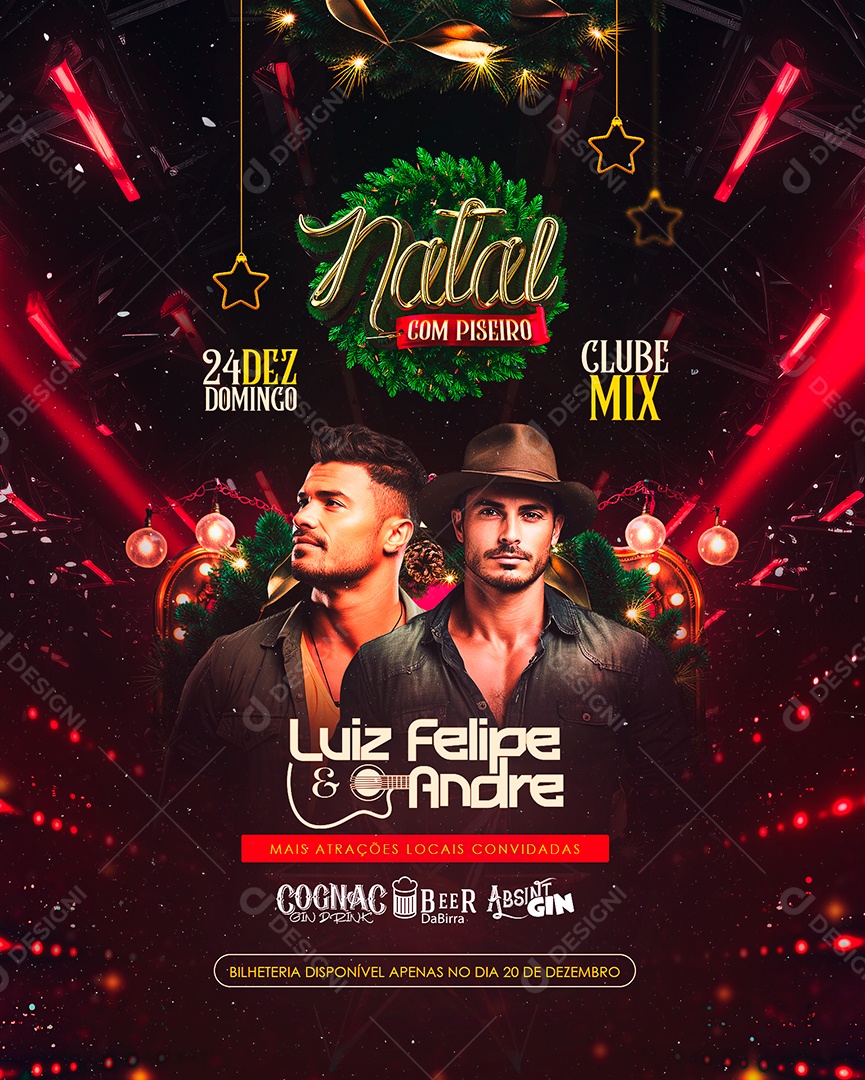 Flyer Natal com Piseiro Luiz Felipe & Andre Social Media PSD Editável