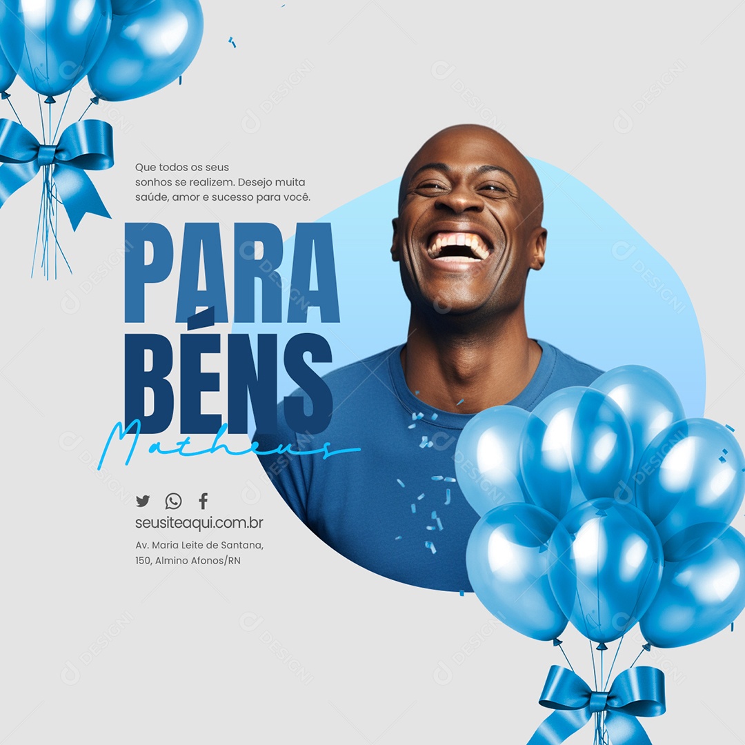 Social Media Aniversário Parabéns Matheus Que Todos os seus Sonhos se Realizem PSD Editável