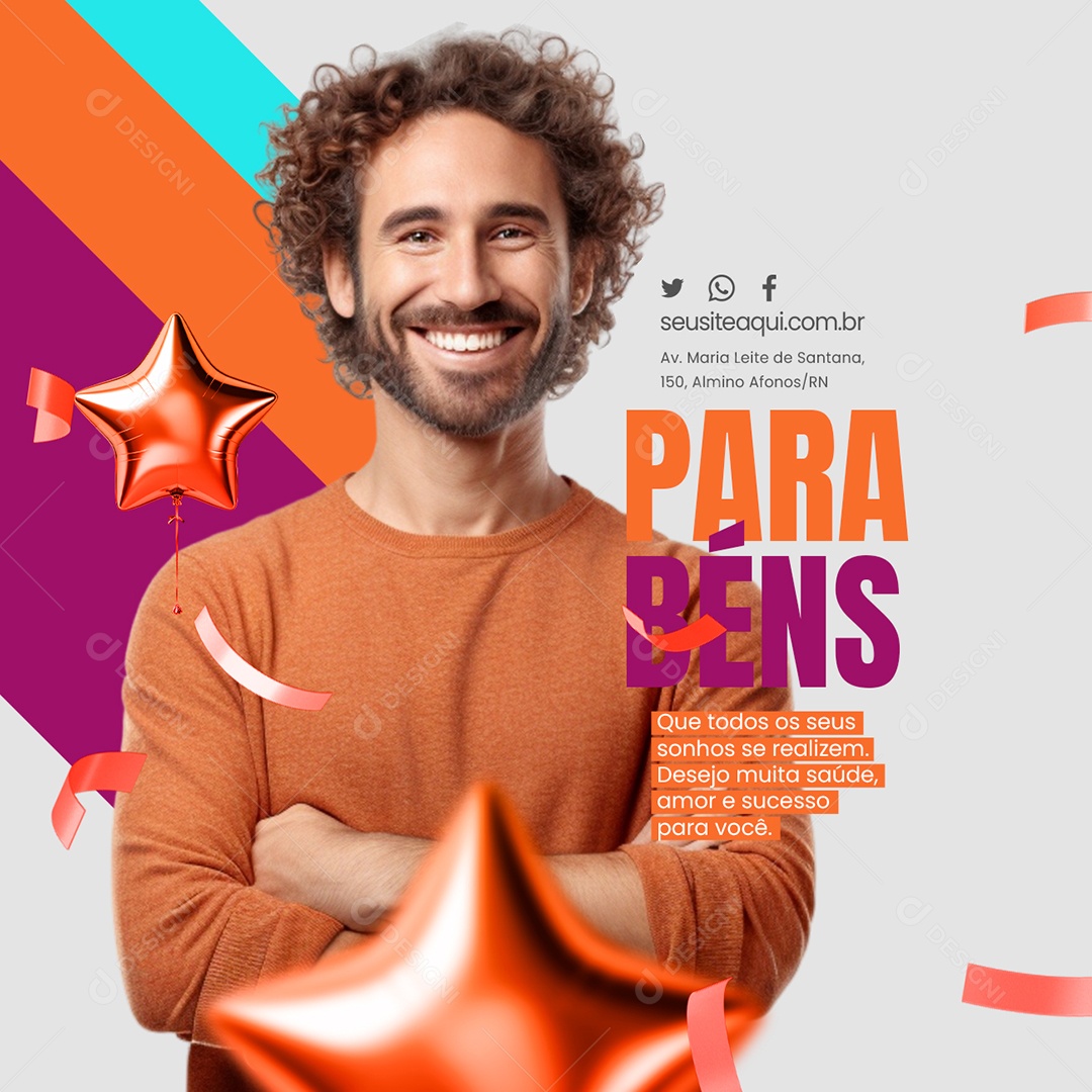 Social Media Aniversário Parabéns Que Todos os Seus Sonhos se Realizem PSD Editável