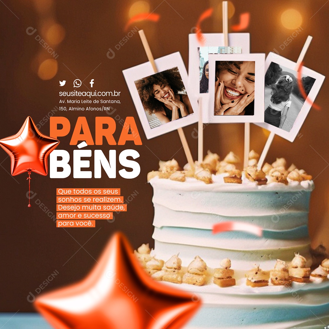 Aniversário Parabéns Que Todos os Seus Sonhos se Realizem Social Media PSD Editável