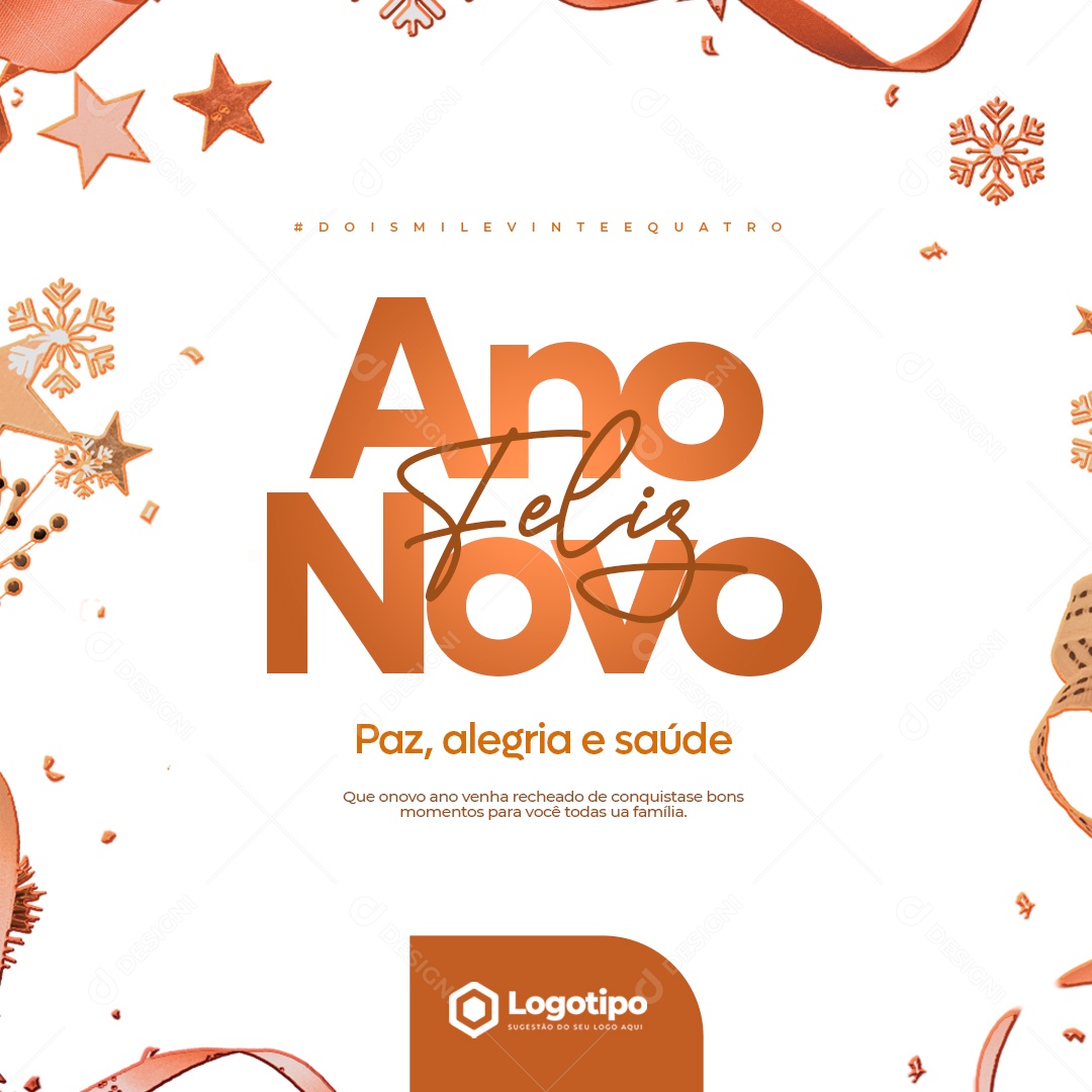 Feliz Ano Novo Paz e Alegria e Saúde Social Media PSD Editável