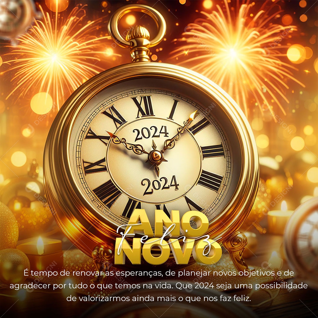 Feliz Ano Novo é Tempo de Renovar Esperança de Planejar Novos Objetivos Social Media PSD Editável