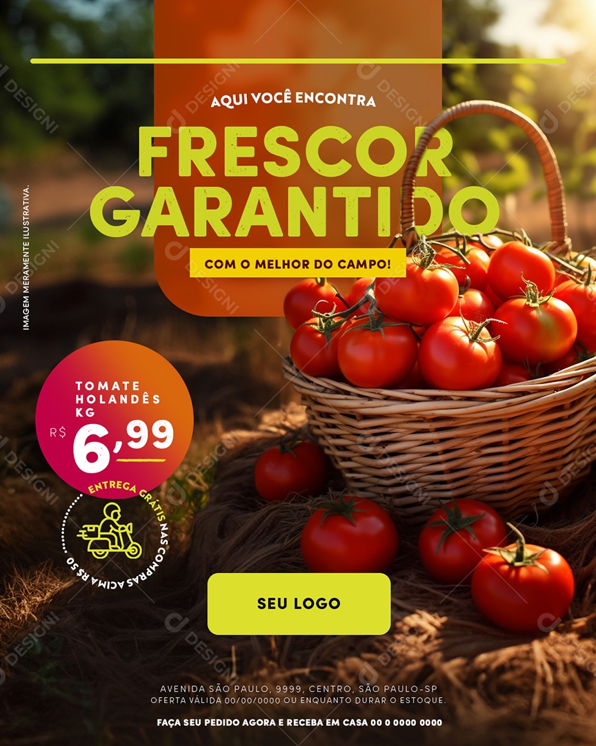 Hortifruti Aqui Você Encontra Frescor Garantido Tomate Holandês Social Media PSD Editável