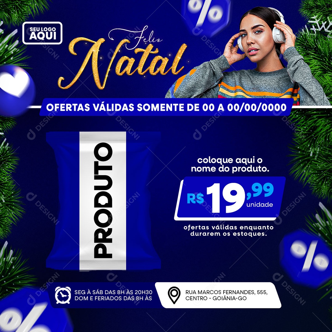 Supermercado Produto Ofertas Descontos Feliz Natal Social Media PSD Editável