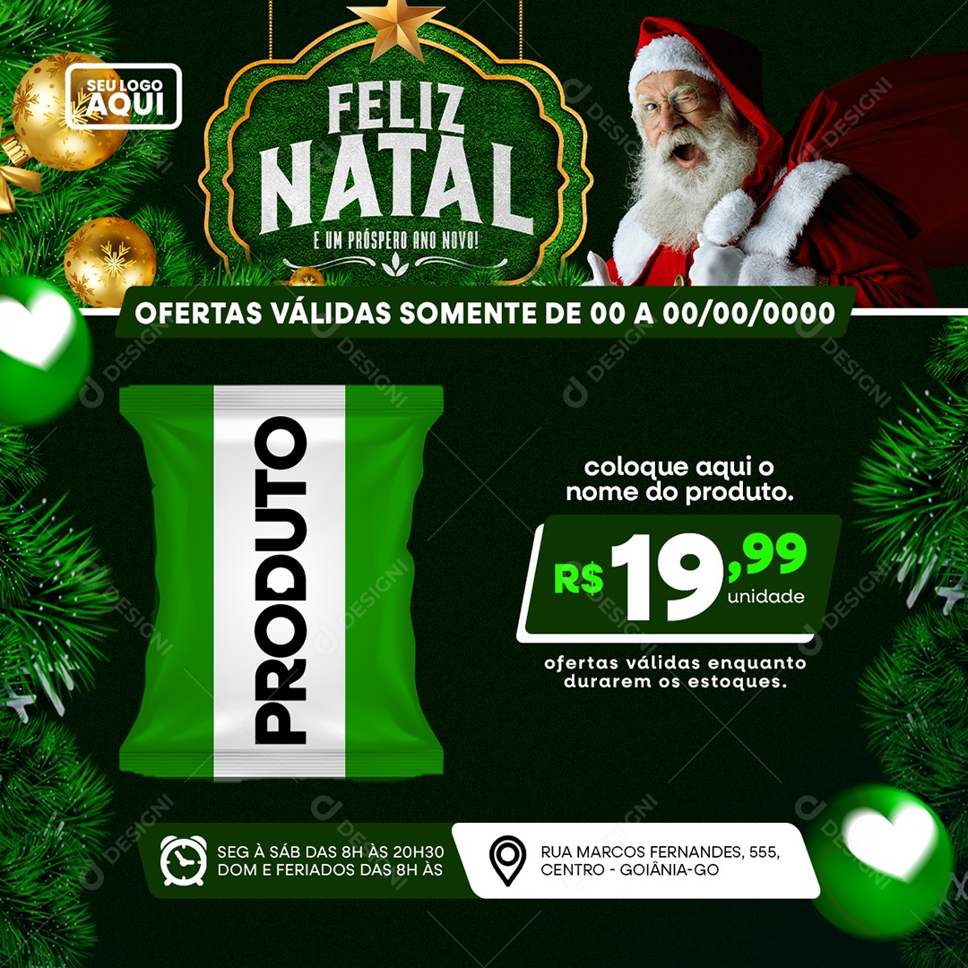 Social Media Supermercado Produto Feliz Natal e um Próspero Ano Novo PSD Editável