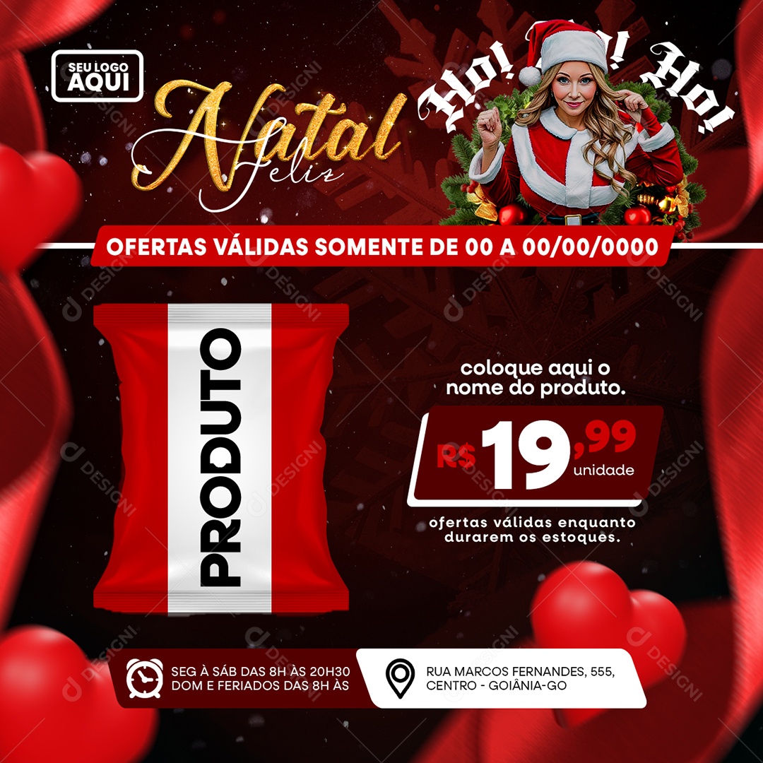 Social Media Supermercado Produto Feliz Natal Ho Ho Ofertas PSD Editável