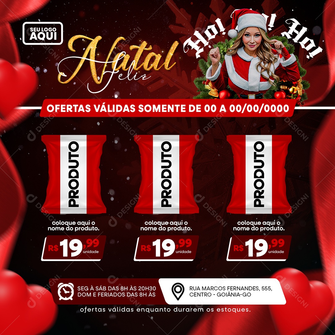 Supermercado Produtos Feliz Natal Ho Ho Ofertas Social Media PSD Editável