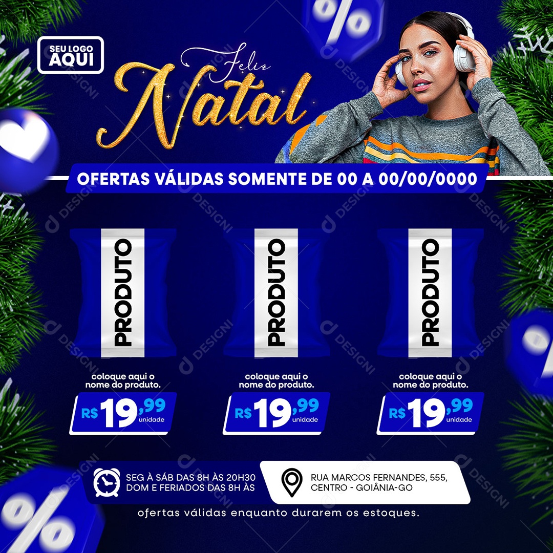Social Media Supermercado Produto Ofertas Descontos Feliz Natal PSD Editável
