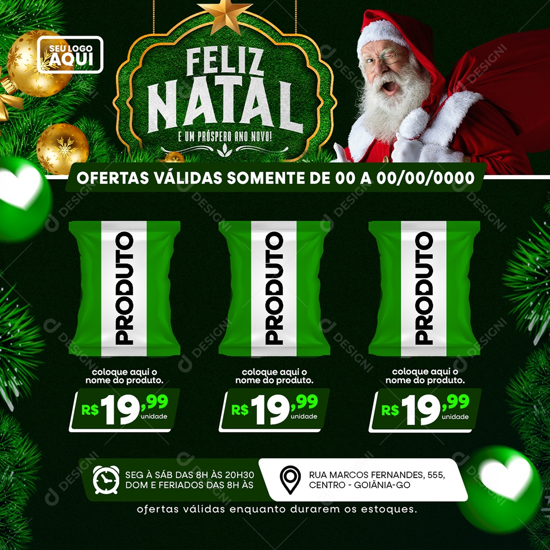 Supermercado Produto Feliz Natal e um Próspero Ano Novo Social Media PSD Editável