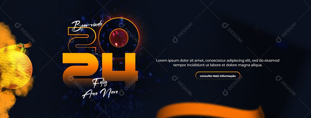 Social Media Banner Bem Vindo 2024 Feliz Ano Novo PSD Editável