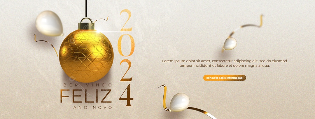 Social Media Banner Bem Vindo Feliz Ano Novo 2024 PSD Editável