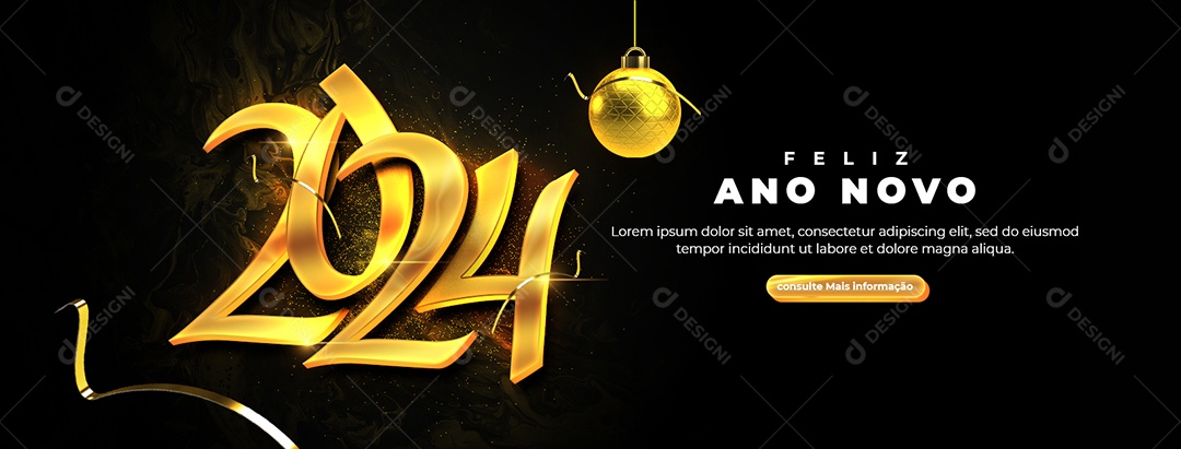 Social Media Banner Feliz Ano Novo 2024 PSD Editável