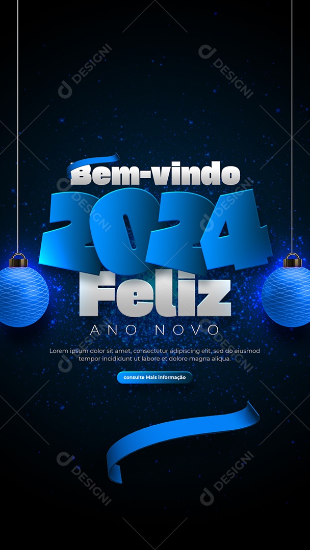 Social Media Story Bem Vindo 2024 Feliz Ano Novo PSD Editável