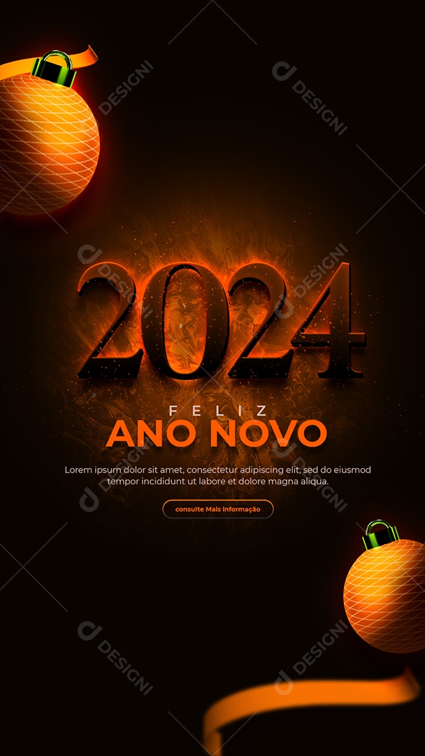 Social Media Story Bem Vindo 2024 Feliz Ano Novo PSD Editável