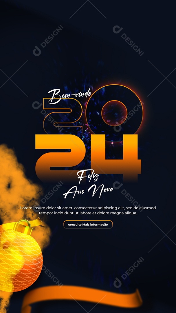 Social Media Story Bem Vindo 2024 Feliz Ano Novo PSD Editável