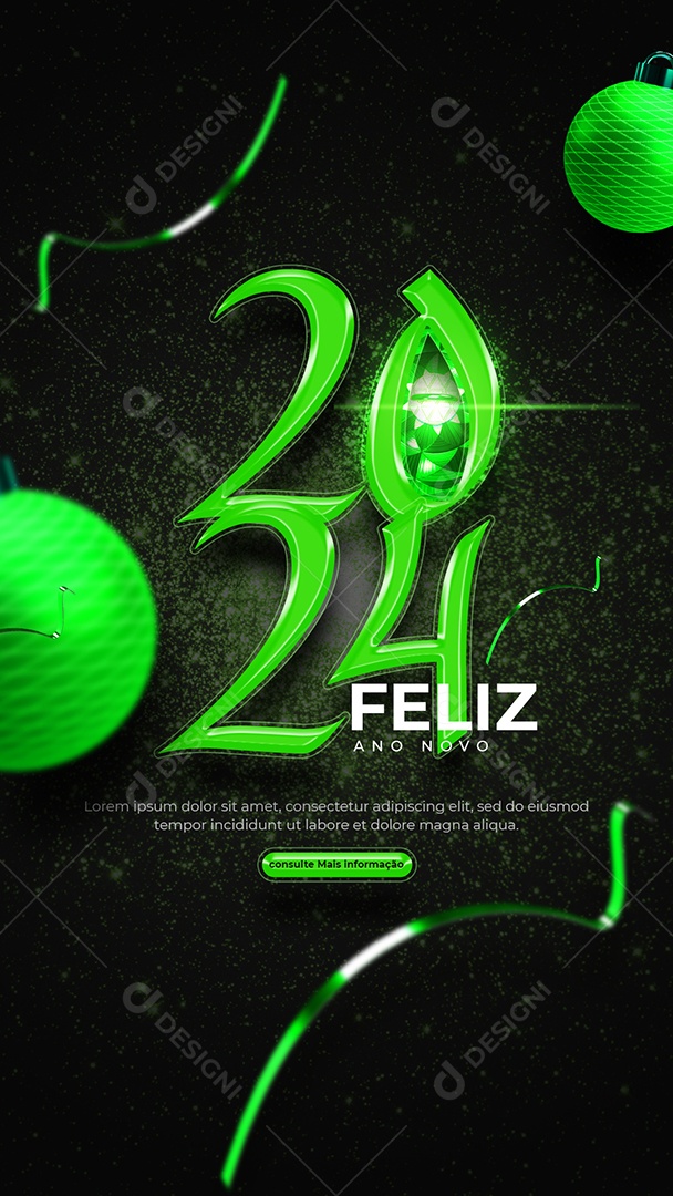 Social Media Story Bem Vindo 2024 Feliz Ano Novo PSD Editável