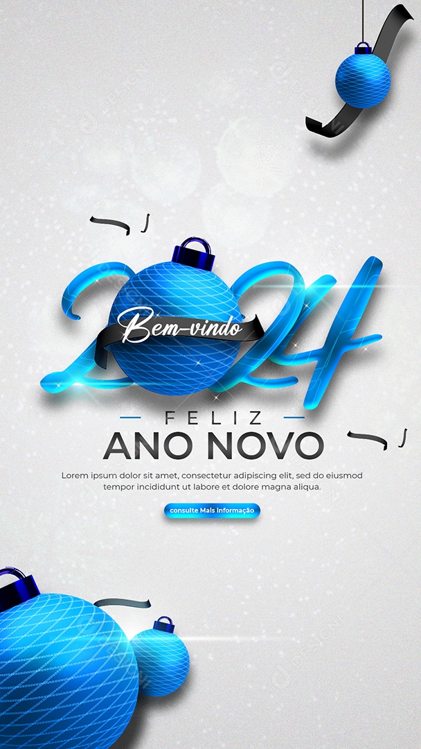Social Media Story Bem Vindo 2024 Feliz Ano Novo PSD Editável