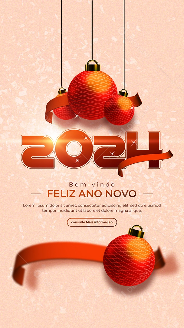 Story 2024 Bem Vindo Feliz Ano Novo Social Media PSD Editável