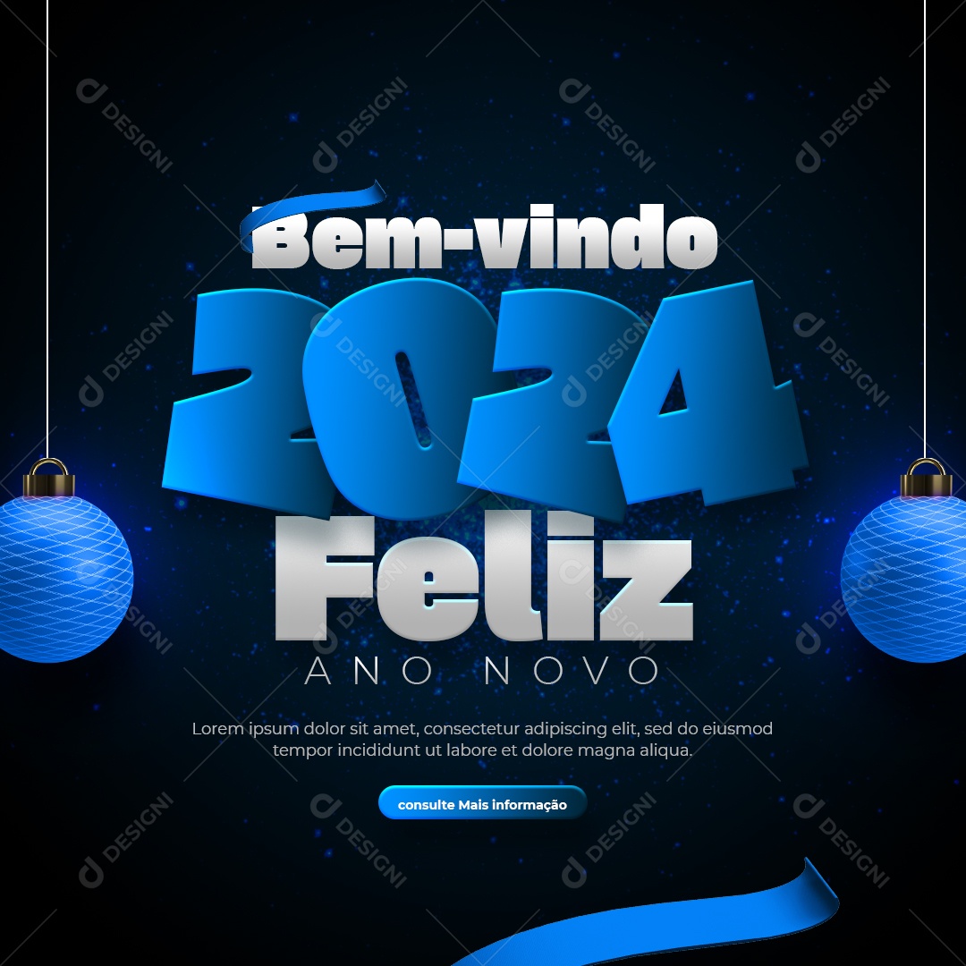 Social Media Feed Bem Vindo 2024 Feliz Ano Novo PSD Editável