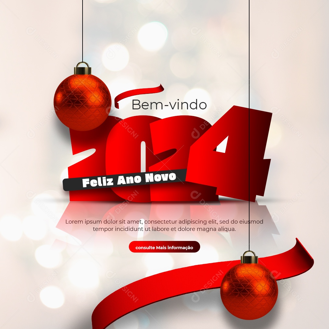 Social Media Feed Bem Vindo 2024 Feliz Ano Novo PSD Editável