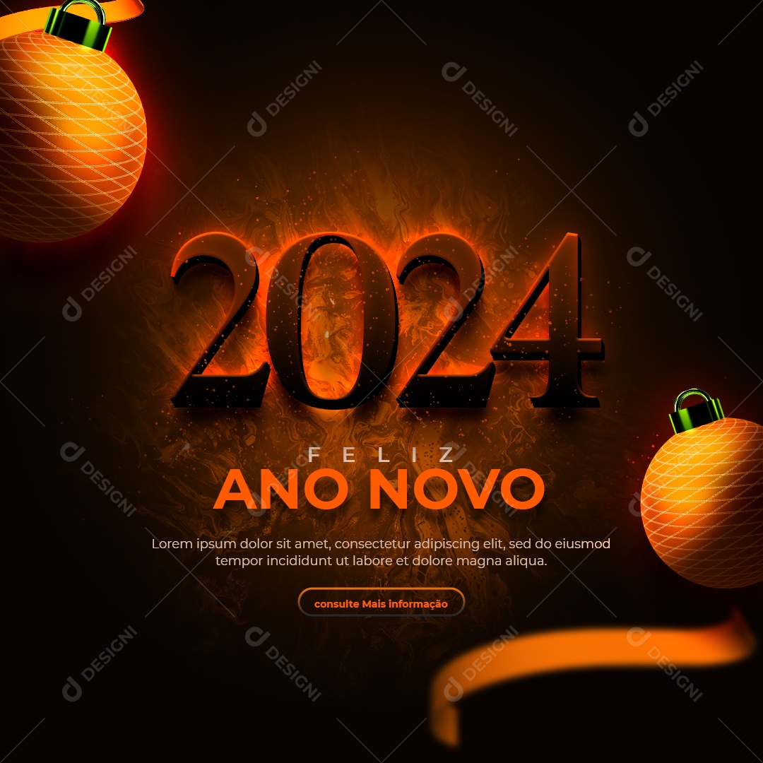 Social Media Feed Bem Vindo 2024 Feliz Ano Novo PSD Editável