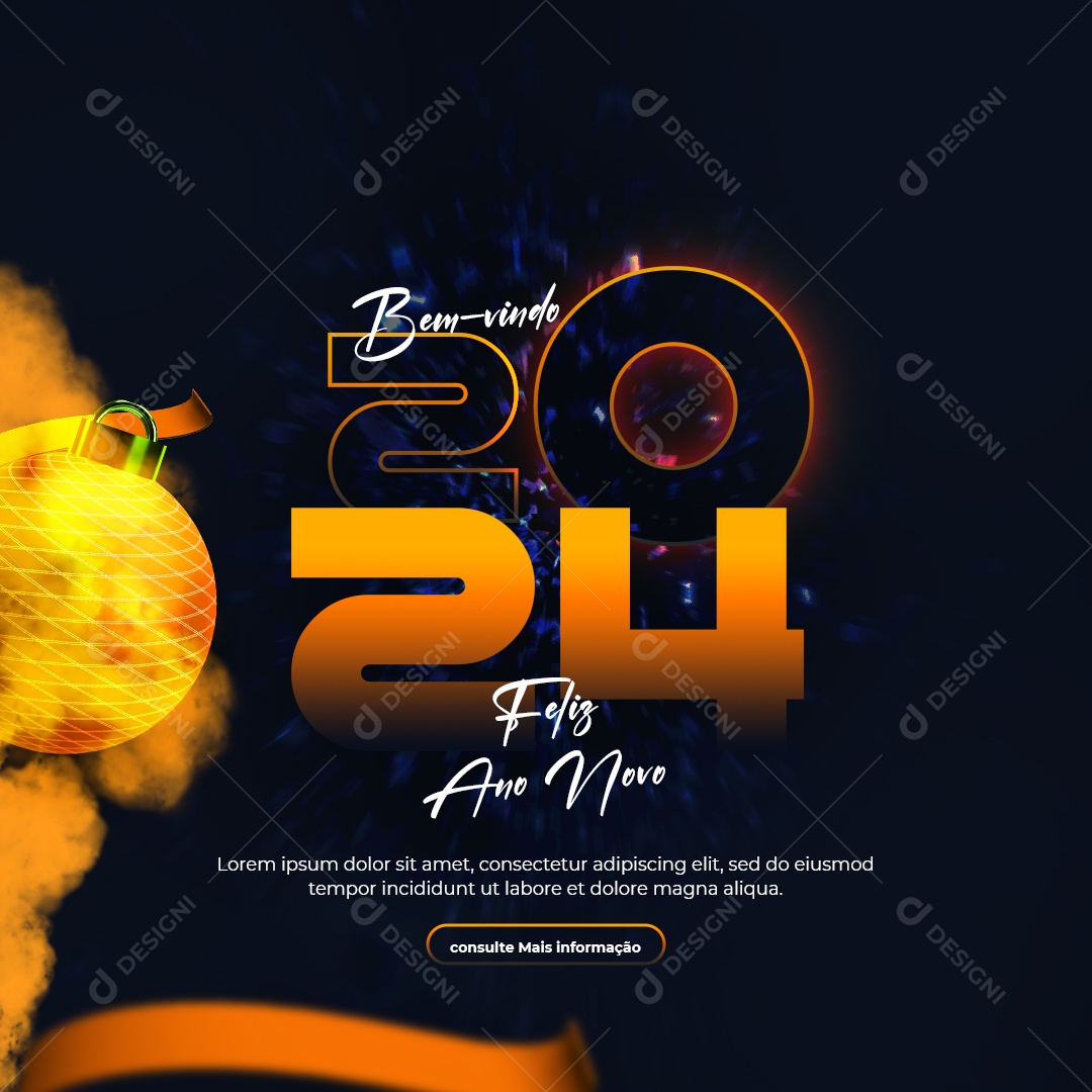 Social Media Feed Bem Vindo 2024 Feliz Ano Novo PSD Editável