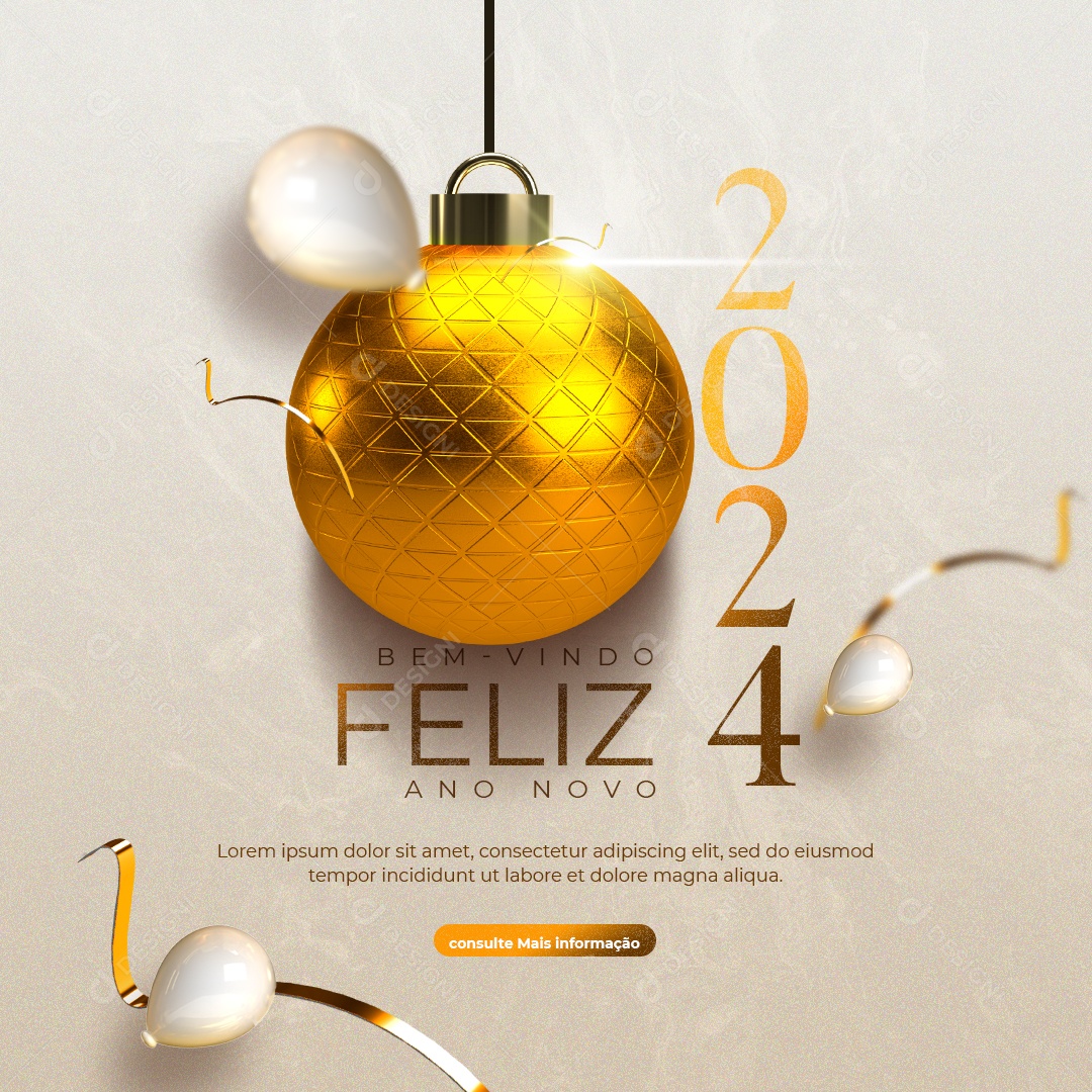 Social Media Feed Bem Vindo 2024 Feliz Ano Novo PSD Editável