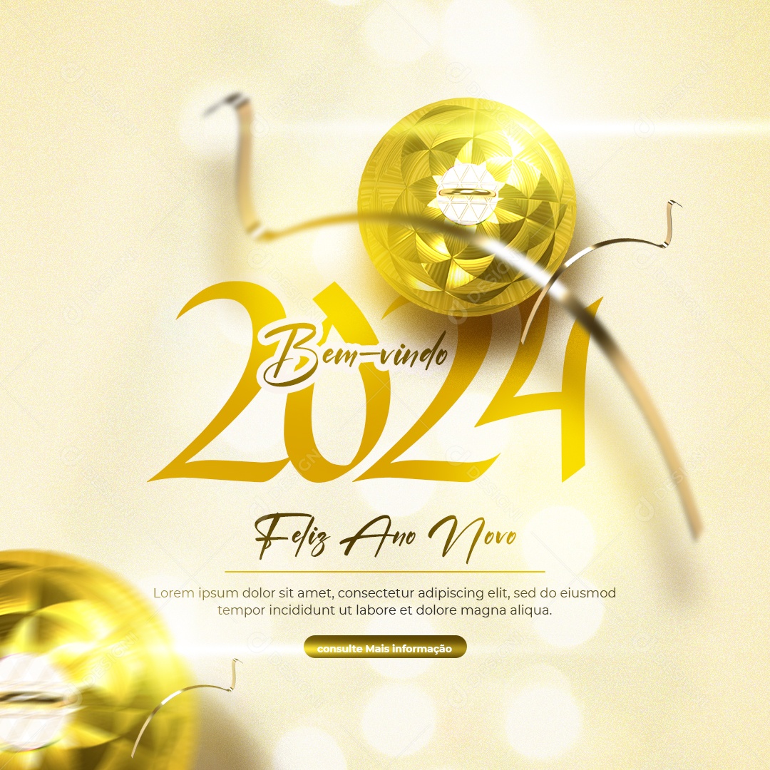 Social Media Feed Bem Vindo 2024 Feliz Ano Novo PSD Editável