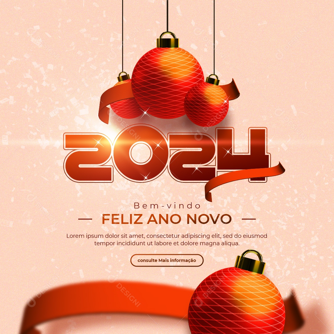 Social Media Feed Bem Vindo 2024 Feliz Ano Novo PSD Editável