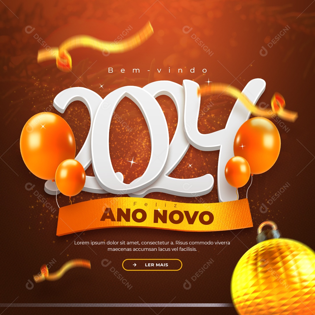 Social Media Feed Bem Vindo 2024 Feliz Ano Novo PSD Editável